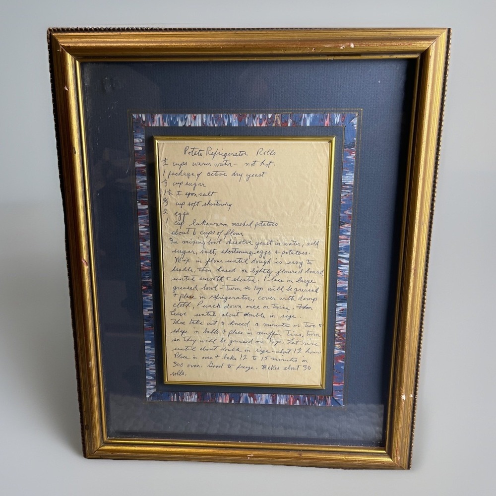 Vintage Picture Frame Handwritten Family‎ Recipe Rolls Grandma Core Decor